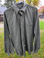 Chaps Ralph Lauren Button Down Shirt Long Sleeve Casual Olive Green 16 34/35 VTG