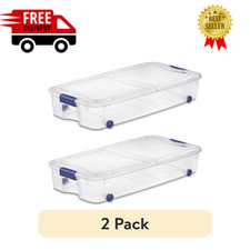 2-Pack Sterilite 66 Qt Underbed Storage Box Clear Wheeled Blue Lid