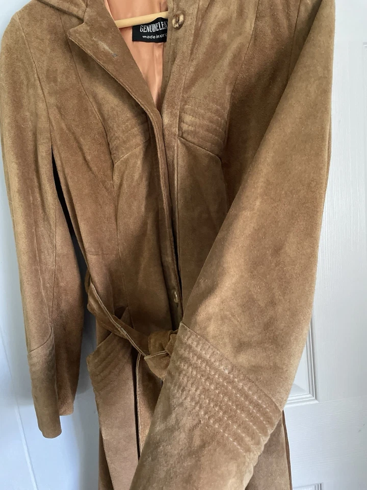 Chaqueta gabardina vintage de gamuza de cuero genuino de los años 70 para mujer XS pequeña pequeña  Foto 3 de 4