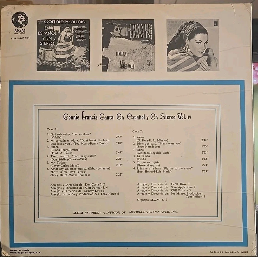Connie Francis "Canta En Espanol Y En Stereo Vol4"  Spain Import Rare.  Foto 2 de 4