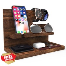 Iswabard Men's Wood Phone Docking Station Carbonization
