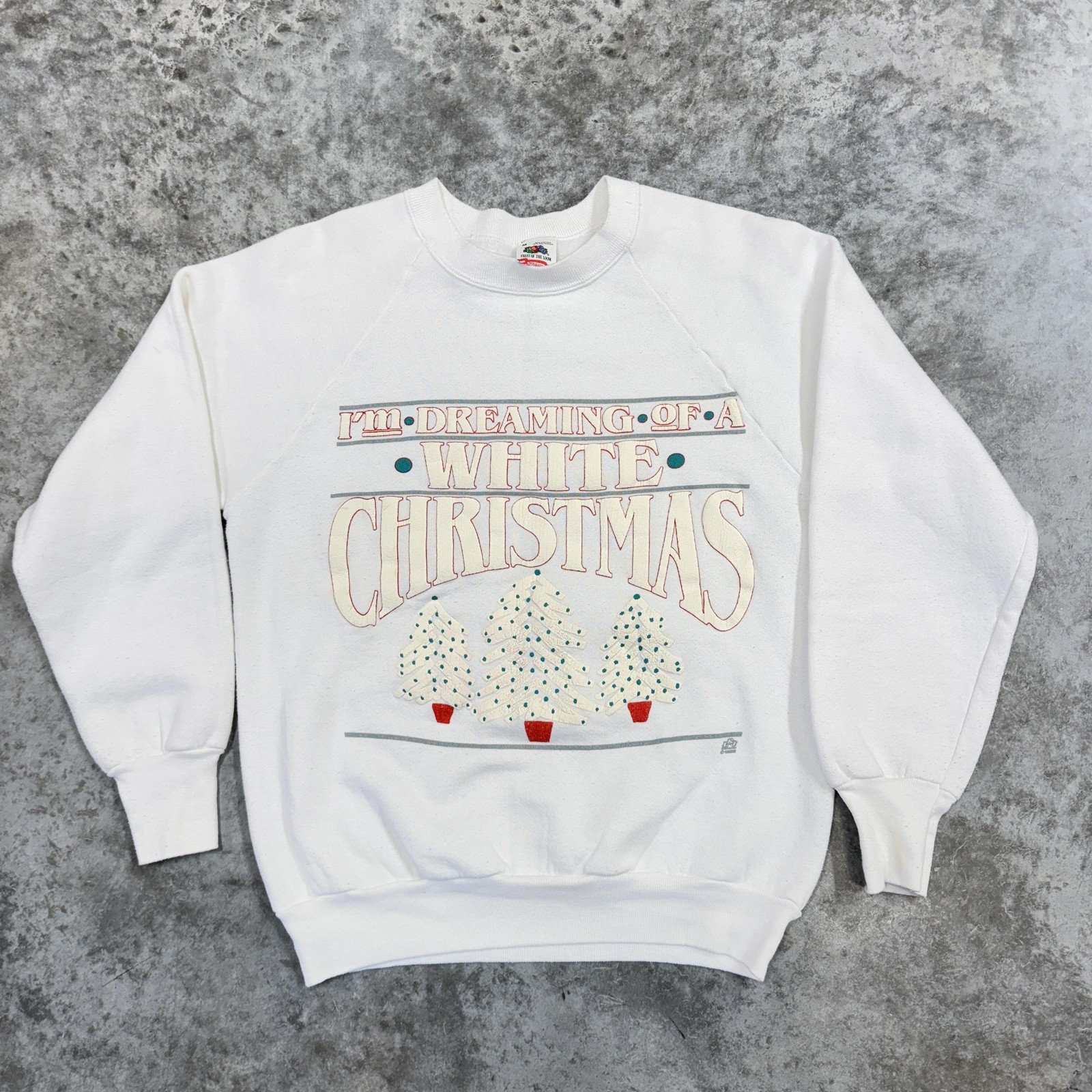Vintage Fruit of the Loom Sweatshirt Mens Medium White Christmas Made USA
