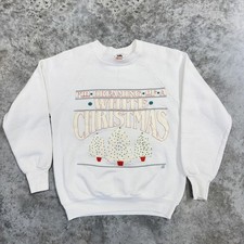 Vintage Fruit of the Loom Sweatshirt Mens Medium White Christmas Made USA