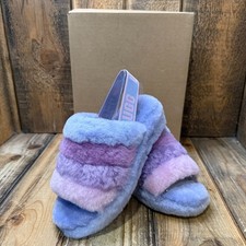 UGG FLUFF YEAH WOMENS US 5 SLIDE SLIPPERS CORNFLOWER MULTI SHEEPSKIN