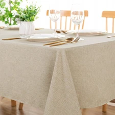 DWCN Rectangle Faux Linen Tablecloth - Textured Waterproof Spill-Proof Wrinkl...