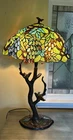 33" Vintage Tiffany Style Lamp Metal Base With Stained Glass Shade