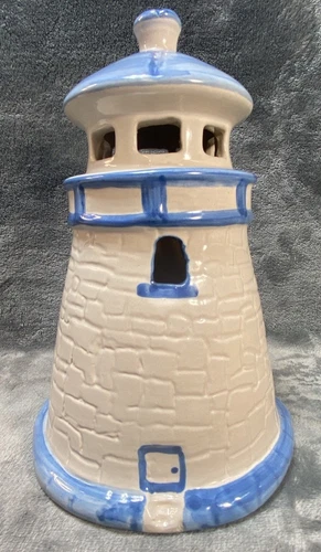M. A. Hadley Lighthouse Lamp Signed Hand Painted Nightlight 8”