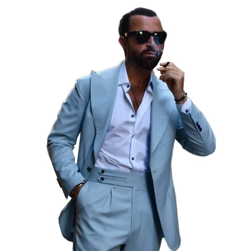 Trajes de hombre de negocios calce ajustado formal graduación pico solapa esmoquin pecho único graduación Foto 4 de 4