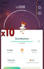 10x Scorbunny Pokemon Bundle !! Good Chance of Lucky and Good IVs !! Go