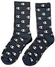 Champion Logoed Crew Socks Single Pair Black Repeat, Youth Shoe Size 5Y-7Y