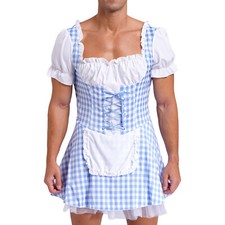 Men's French Maid Uniform Outfits Set Satin Lace Waiter Fancy