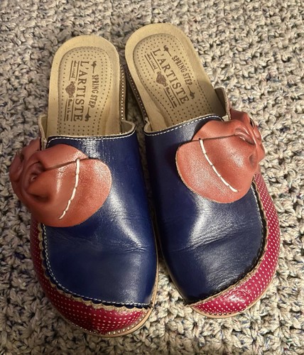 Spring Step L'Artiste Damen Gr. 40/9 blau/rot Leder Clogs