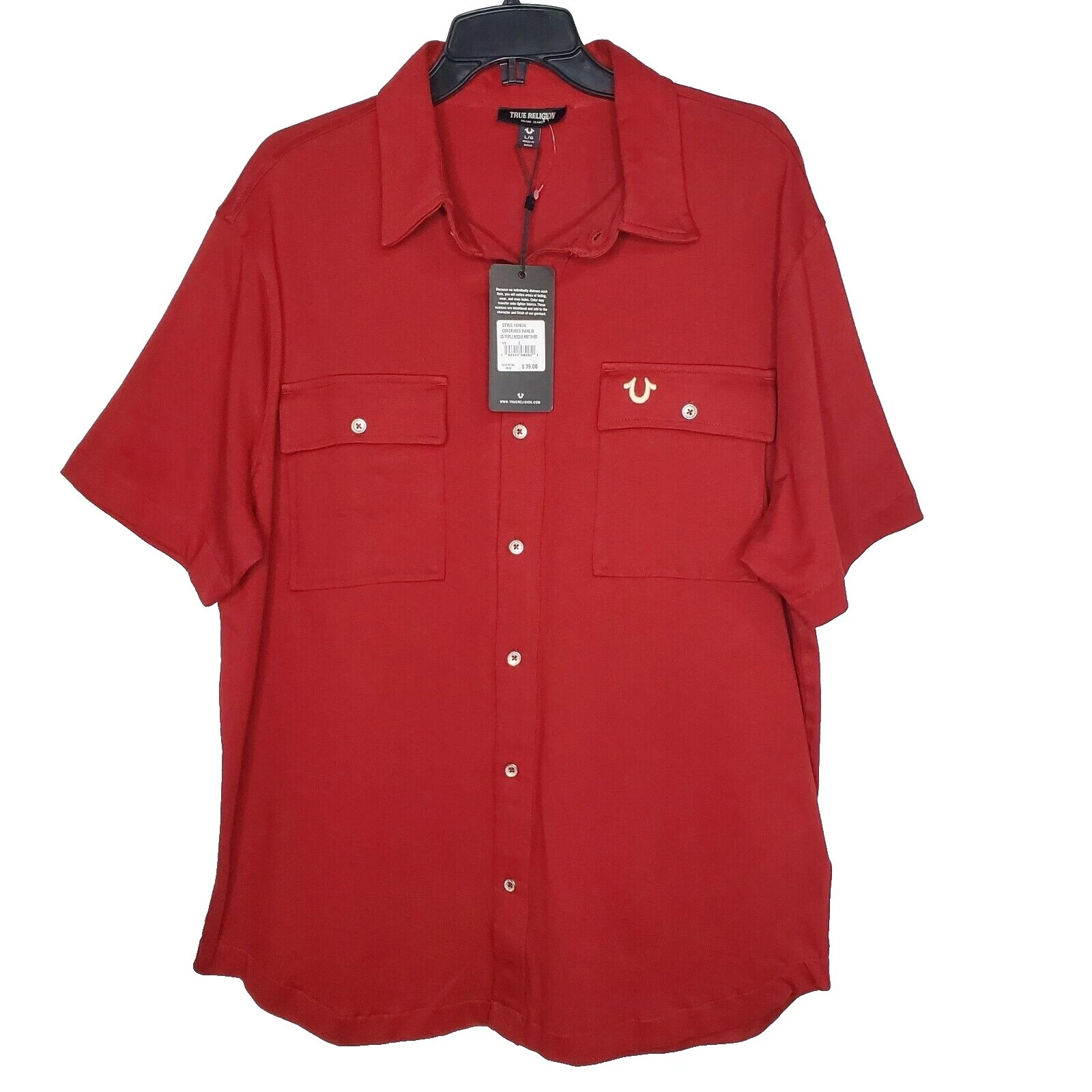 True Religion Cotton Short Sleeve Casual Button-Down Shirts for Men