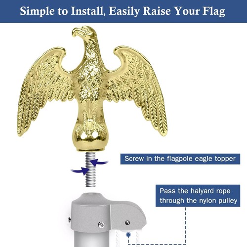 Flagpole Hardware Repair Parts Kit - 50 Feet Halyard Rope+7" Eagle Topper+6"Z... - 第 4/7 張圖片