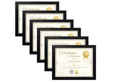 Set of 6 Document Frames Wood & Glass 8.5x11 Certificate Wall or Tabletop Set