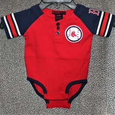MIGHTY MAC SPORTS EMBROIDERED BOSTON RED SOX ONE PIECE - 6-9 MONTHS - RED BLUE
