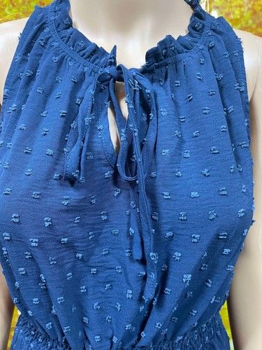 Womens Midi Summer Dresses, Navy Blue V Neck Swiss Dot Ruffle Size S - Picture 2 of 5