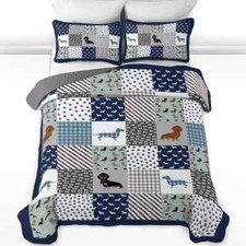 Custom Dachshund Quilt Bedding Set, Sausage Dog Quilt Bedding Pillowcase