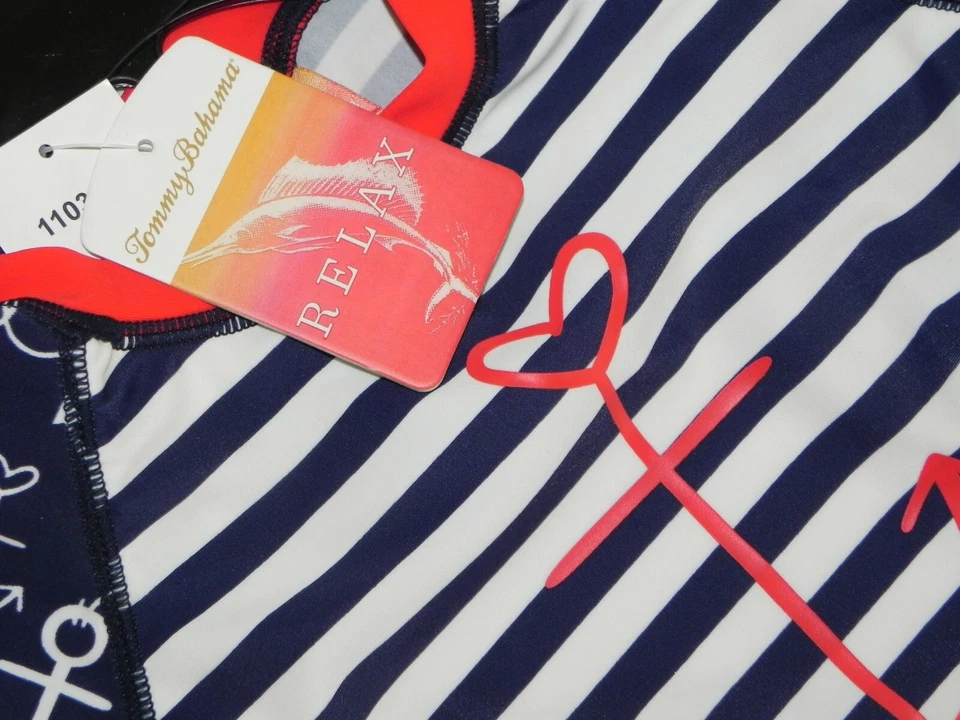 NEW GIRLS 4T TOMMY BAHAMA RELAX 2 PIECE RASH GUARD SUIT SWIM SET ANCHOR NAVY - Image 2 of 4