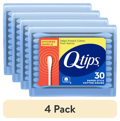 (4 pack) Q-tips Cotton Swabs, Hygiene Shield Travel Size Toiletries