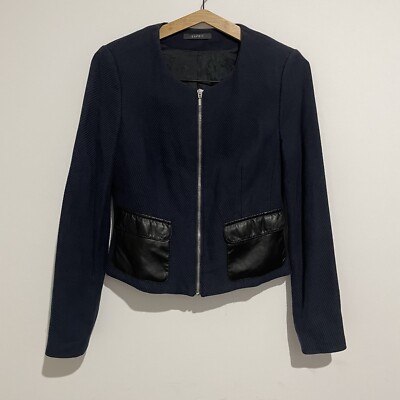 Esprit Womens Navy Blue Full Zip Jacket Blazer Cotton Size 10 Work