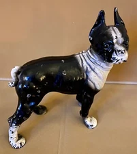 Antique Cast Iron Doorstop Boston Terrier Bulldog Dog Rare Orig Paint