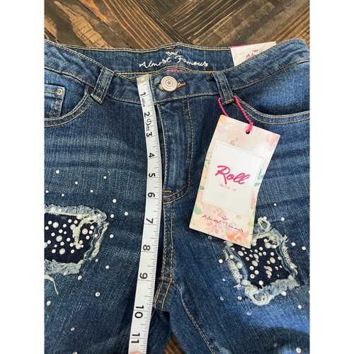 NWT Almost Famous Mid Rise Roll Up Jeans Women 9 Blue Denim Distressed Raw Hem - Picture 9 of 18