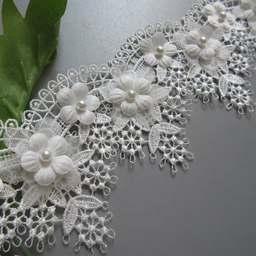 2 Yards Scallop Flower Beaded Embroidered Trim Lace Ribbon Sewing Wedding Dress - Picture 9 of 19