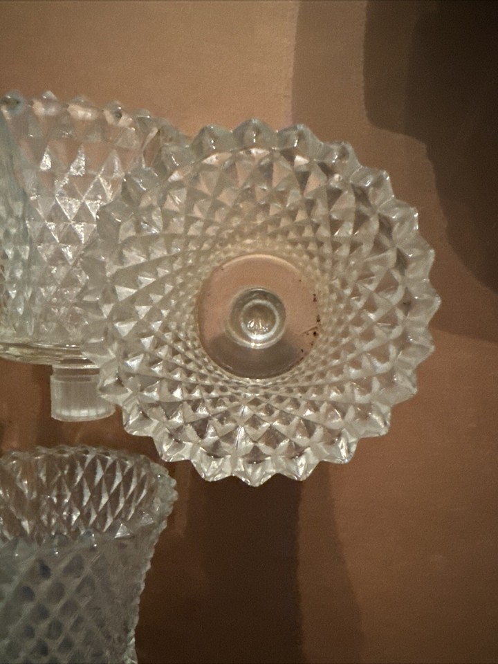 Vintage Votive Peg Candle Holders (4) Clear Glass Diamond Point 3.5