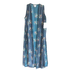 LuLaRoe Joy Sz S Green Floral Open Front Sleeveless Top Long Vest NWT
