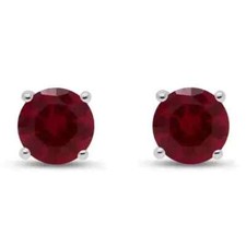 2Ct Lab Created Red Ruby Solitaire Stud Earrings 14K White Gold Plated
