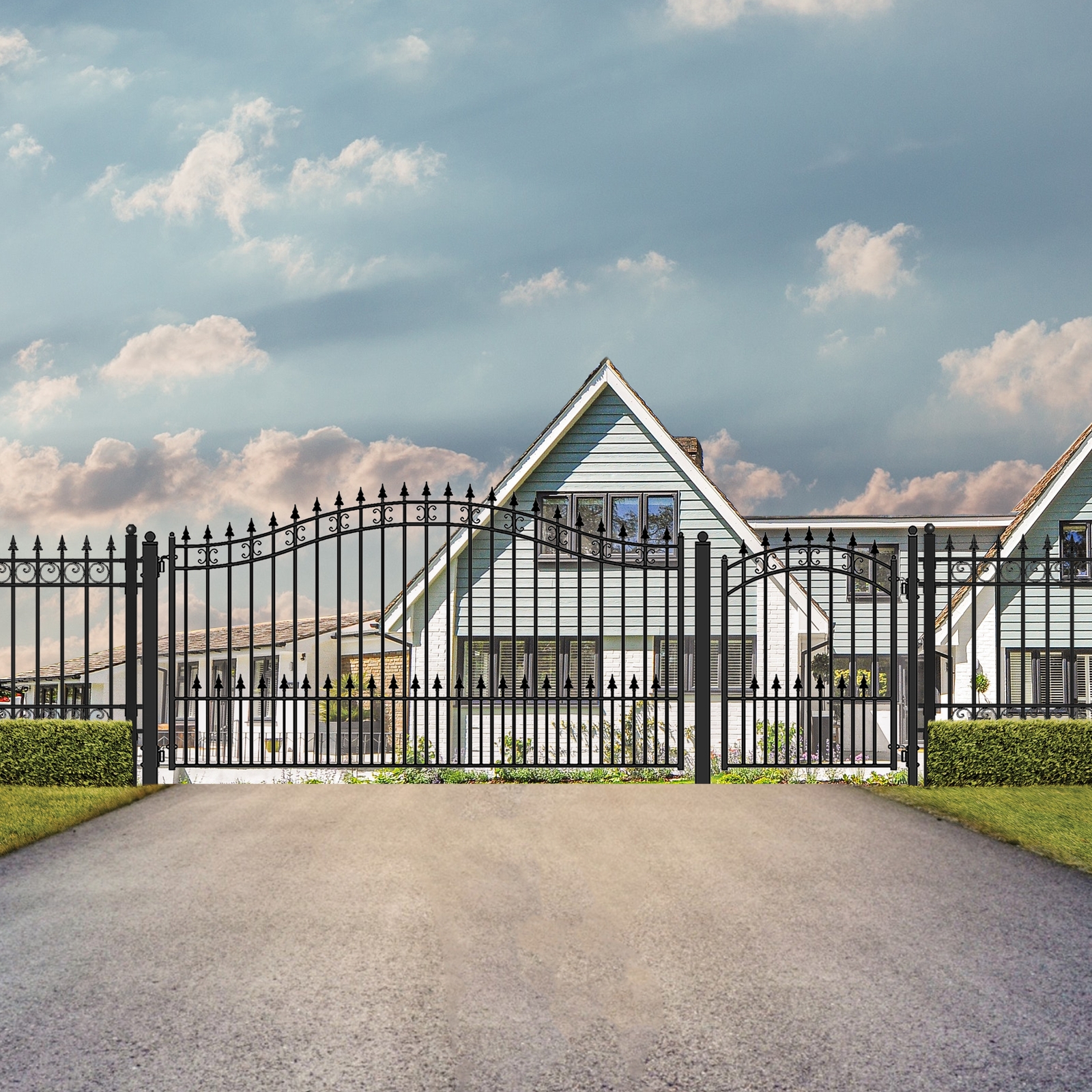 ALEKO Steel St. Louis Style Single 16' Driveway Gate with Pedestrian Gate