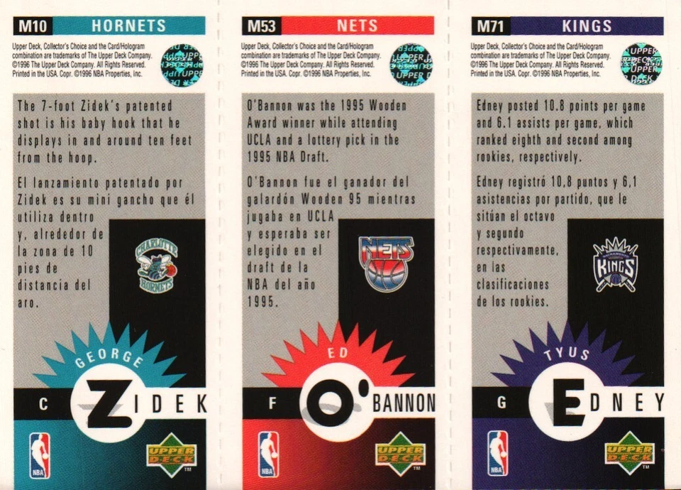 1996-97 UD Collector's Choice Mini-Cards #M71 / M53 / M10 - Tyus Edney 96-477 - Image 2 of 2