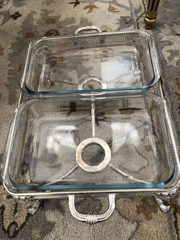 Chafer plateado es de 8 cuartos de galón Chafer completo con dos tapas y dos sartenes Pyrex Foto 3 de 4