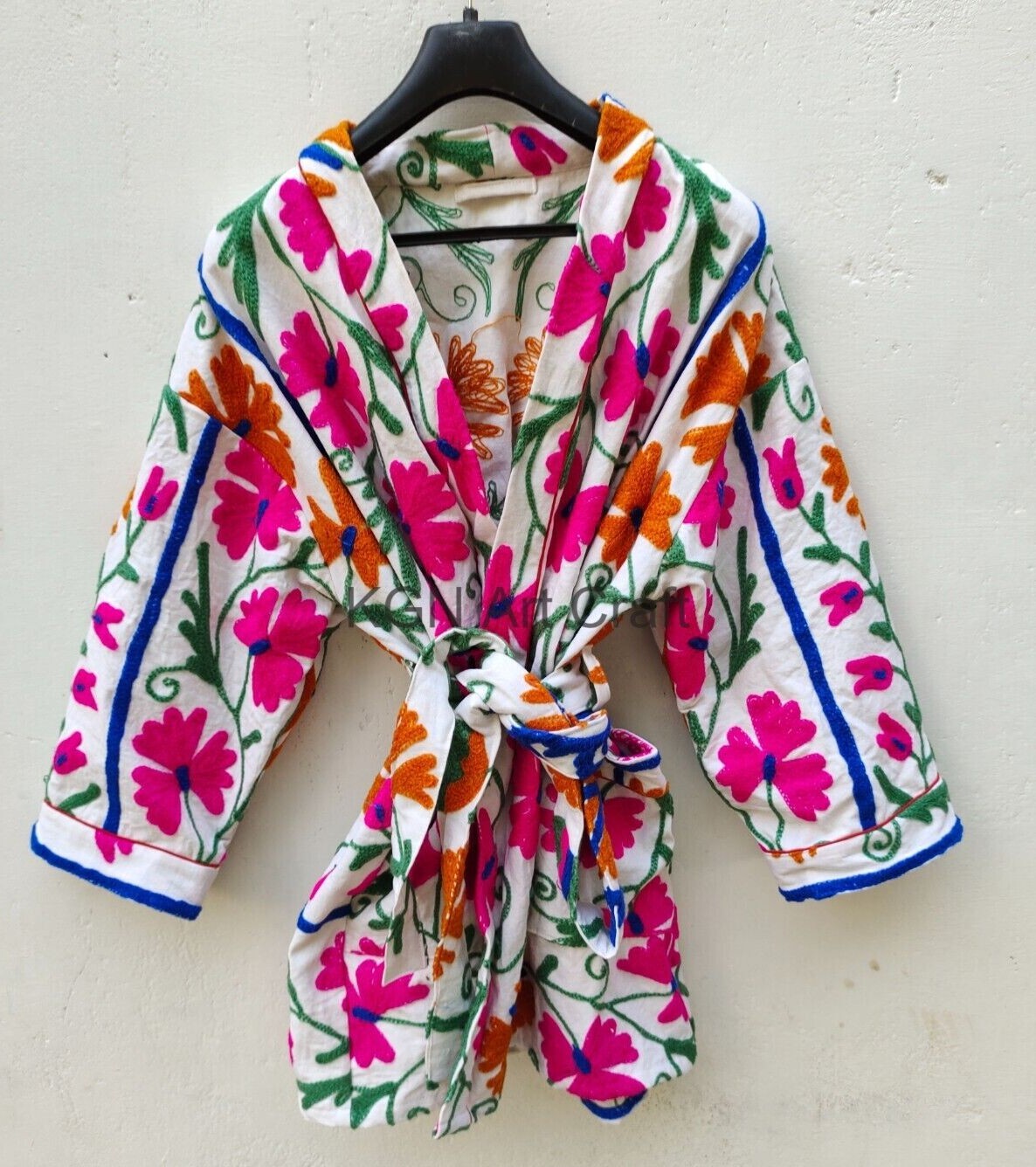 Mujer Floral Bordado Lujo Chaqueta Kimono Indio Handmade Corto Suzani Chaqueta