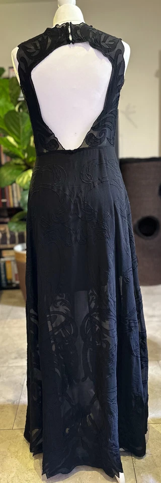 Asos BLACK Designer Evening Maxi Dress Embroidered, Open Back, Sheer Bodice UK10 - Image 2 of 4