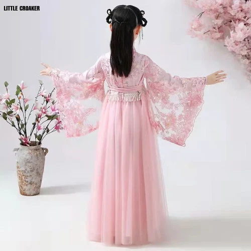 Vestido de Baile Folclórico Tradicional Chino Niñas Rosa Disfraz Hanfu Conjunto Fiesta Juegos con disfraces Foto 4 de 4