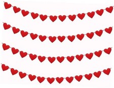 4Pcs Red Felt Heart Garland Valentines Day Felt Hearts Banner for Valentine