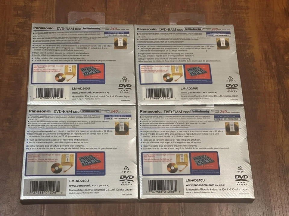 Lot of (4) Panasonic LM-AD240U Double-Sided 240 Minute 9.4GB DVD-RAM Discs - New - Image 2 of 4