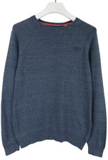 SUPERDRY Jumper Men's LARGE Blue Round Neck Logo Knitted Pullover