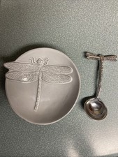 Mariposa Dragonfly Ceramic Bowl And Metal Spoon New Never Used No Box