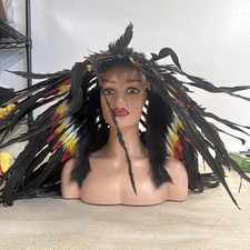 Native American inspired Headdress Feather Red Yellow Black