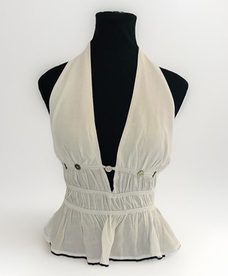 Stella Laguna Beach White Halter Top Small Smocked Peplum Button Front NWT