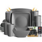 24-piece Plastic Wheat Straw Square Dinnerware Set for 6, Unbreakable Dinner ...