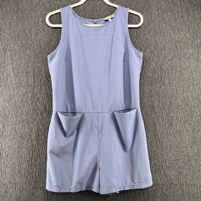 Title Nine Round Trip Romper Blue Perforated Textured Sleeveless Sz M Lacercut