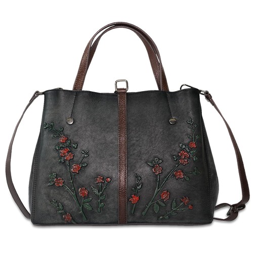 Genuine Leather Satchel for Women Top Handle Bags Handmade Purse Vintage Embo...