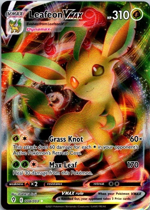 Pokémon TCG Leafeon VMAX Ultra Rare Card Evolving Skies 008/203 NM (SKU 1-3)