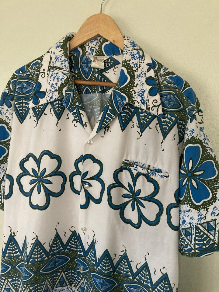 Camisa Hawaiana Lauhala De Colección Para Hombre Talla XL 60 Mezcla de Algodón Cuello Lazo Foto 2 de 4