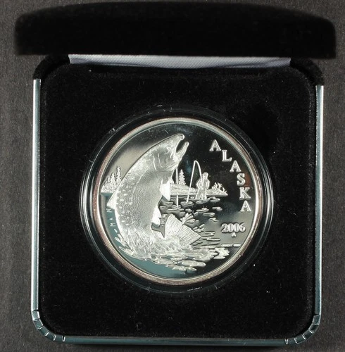 2006 US Alaska Mint 1oz Medallion King Salmon Silver .999 Coin Proof BOX & COA