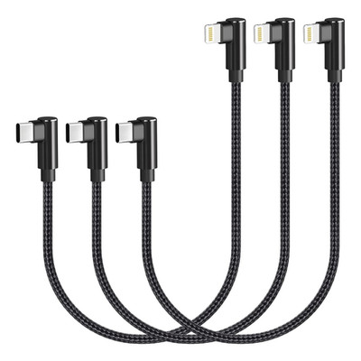 USB C to Lightning Cable 1Ft 3 Pack Mfi Certified Right Angle Iphone Charger 90
